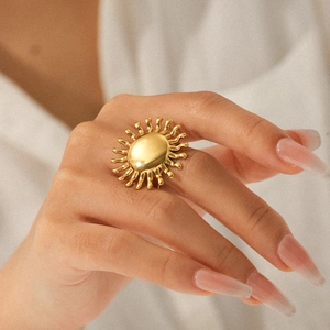 18k gold plated stainless steel sunburst open ring for women with high polish finish