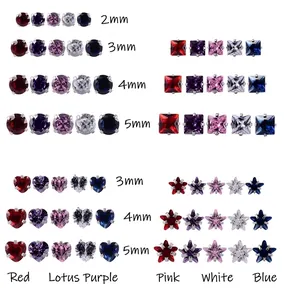 Stainless steel stud earring set with zircon hearts and stars in various colors and sizes