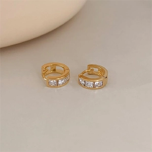 Minimalist Geometric Square Zircon Huggie Hoop Earrings 925 Sterling Silver Channel Set Elegant Jewelry For Women