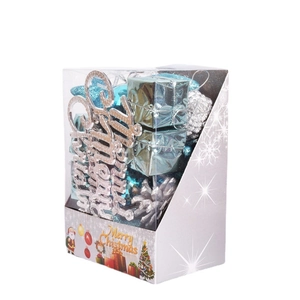 32pcs blue and silver Christmas tree ornaments set with Merry Christmas sign in a box