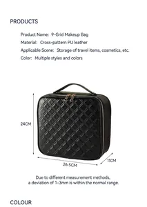 Detailed view of large capacity makeup bag with size 26.5x11x24cm and grid dividers