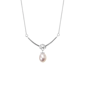 Elegant s925 silver knot necklace with a natural freshwater pearl on a white background