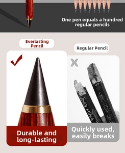 Detail of red-brown wood texture eternal pencil with durable tip and metal ring