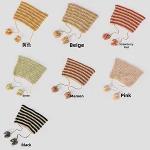 Striped knit beanie hats with tassels and ear flaps in 7 vibrant color options