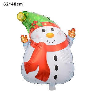 Detail of a 62x48cm Christmas snowman foil balloon with red scarf and green hat