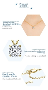 S925 silver 1 carat moissanite necklace with 18k gold plating and 4-prong setting