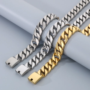 Three-piece Cuban link chain bracelet set in matte silver, polished silver, and gold finish