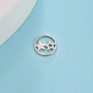 Polished silver stainless steel circular charm with hollow double star pendants for jewelry