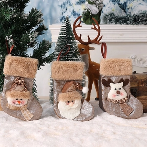 Christmas Stockings Hanging Ornaments Plush Burlap Sequin Santa Snowman Reindeer Tree Decoration Gift Bags Holiday Home Decor