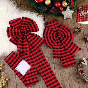 Christmas Cabinet Bows Buffalo Plaid Ribbon Decoration For Kitchen Holiday Party Home Red Black Check Fastener Tape