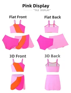 Costume da bagno tre pezzi per bambina in rosa e arancione con canotta e gonna