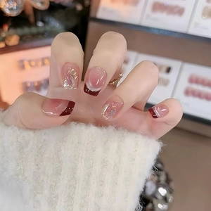Press On Nails Cat Eye Effect Silver French Tip Smudge Gradient Rhinestone Glitter Glossy ABS For Women Salon Style