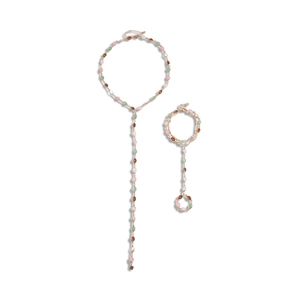 Bohemian adjustable Y-necklace and hand chain set with colorful resin stones in gold finish