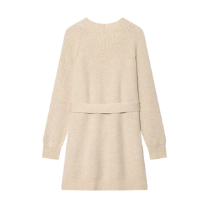 Vue arrière d'un cardigan en maille crème épaisse avec ceinture assortie