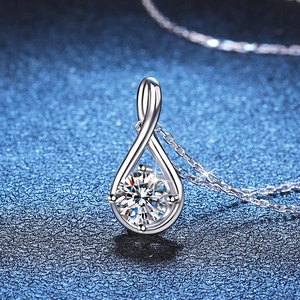Moissanite teardrop pendant necklace in 925 sterling silver with sparkling solitaire stone