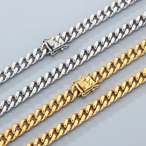 Classic silver and gold stainless steel Cuban link necklaces with secure square clasps