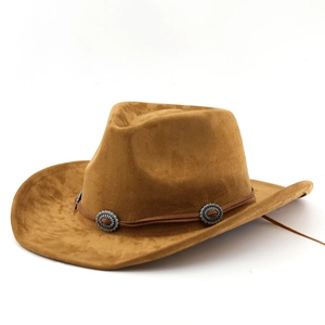 Chapeau de cowboy western marron en suédine avec boucles argentées et bords incurvés