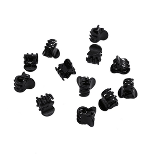 Bulk set of mini black claw clips for hair styling shown from multiple angles