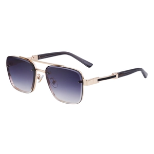Retro rose gold square metal sunglasses for men featuring gradient purple lenses and double bridge