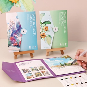 Portable Watercolor Painting Kit Foldable Coloring Book With Solid Paint Water Brush Pen DIY Art Supplies For Kids Adults