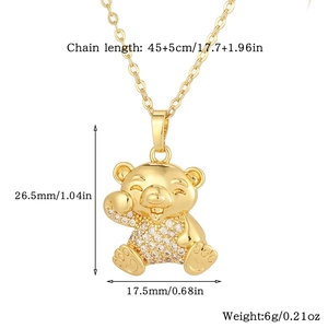 Detail view of cz bear pendant with dimensions 26.5mm height and 45cm chain length