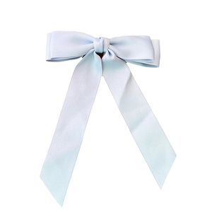 Light blue double-layer satin bow hair clip with ribbons for women elegant hair styling