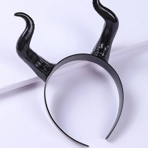 Black Maleficent horn headband with textured spiral details for Halloween cosplay costumes