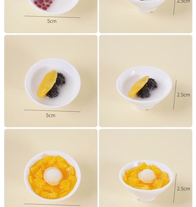 Detailed view of 5cm miniature dessert bowl model with fruit toppings and size markings