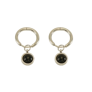Créoles en argent avec pierres naturelles noires et bordure texturée torsadée