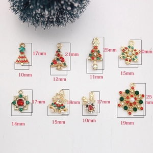Christmas alloy charms set featuring tree, snowflake and deer designs with red crystals