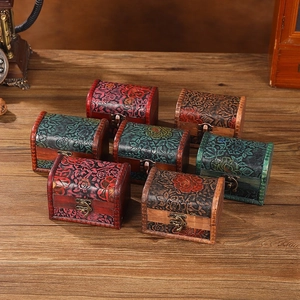 Set of 7 vintage European style wooden jewelry boxes with floral carvings and metal clasps