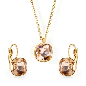 Detailed size specifications for the stainless steel square zircon necklace and earring set