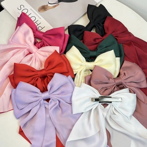 Oversized Satin Bow Hair Clip With Long Streamers Ribbon Duckbill Hairpin Elegant Headwear For Women Girls