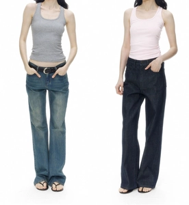 Slim fit ribbed tank top and denim jeans set in light blue and grey color options