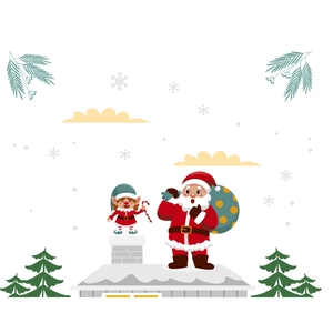 Sticker mural de Noël avec Père Noël et elfe sur toit enneigé pour déco de fenêtre