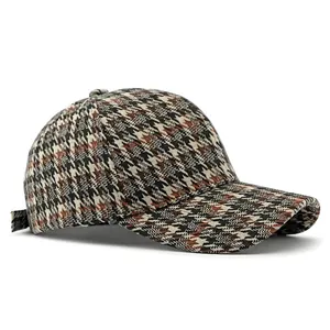 Berretto da baseball classico con motivo pied de poule e visiera curva in stile vintage