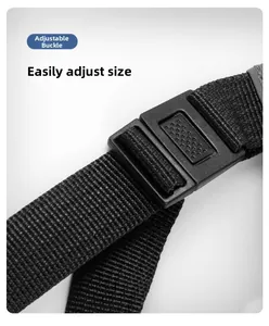 Close-up of the adjustable strap and plastic buckle on a black quick-dry baseball cap