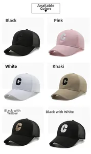 Assorted mesh baseball caps with C-letter embroidery in six breathable color styles