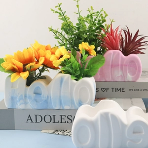 Creative Hello letter shaped mini flower pots with marble texture and succulent plants