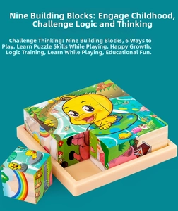 Close-up of 3D wooden blocks showing the solid cube structure and colorful animal patterns