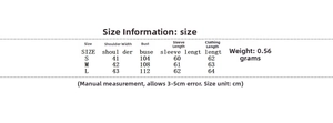 Detailed size chart for women's stand collar jacket with measurements for S, M, and L sizes