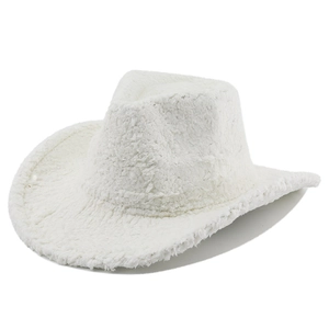 Cappello da cowboy bianco in peluche a tesa larga con morbida trama invernale