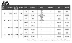Size chart showing UK, US, and EU measurements for women's polka dot leisure skirt