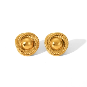 18k gold-plated stainless steel round stud earrings with vintage twist texture