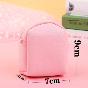 Pink mini backpack coin purse in cross-grain faux leather, size 9x7x4cm for women
