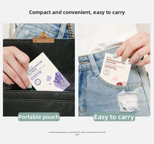 Portable facial oil blotting paper packs shown inside a pocket and a handbag