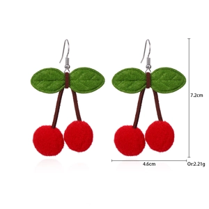 Detailed view of handmade cherry earrings with size dimensions and weight specifications