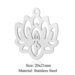 Macro shot of a 20x21mm stainless steel lotus yoga pendant for DIY jewelry design