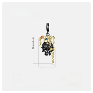 Gothic 925 sterling silver clown skull pendant with dimensions 28.6mm by 12.1mm