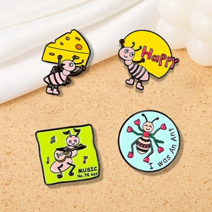 Cute Cartoon Ant Enamel Brooch Pin Alloy Drip Oil Animal Badge For Student Schoolbag Clothing Decoration Jewelry Gift